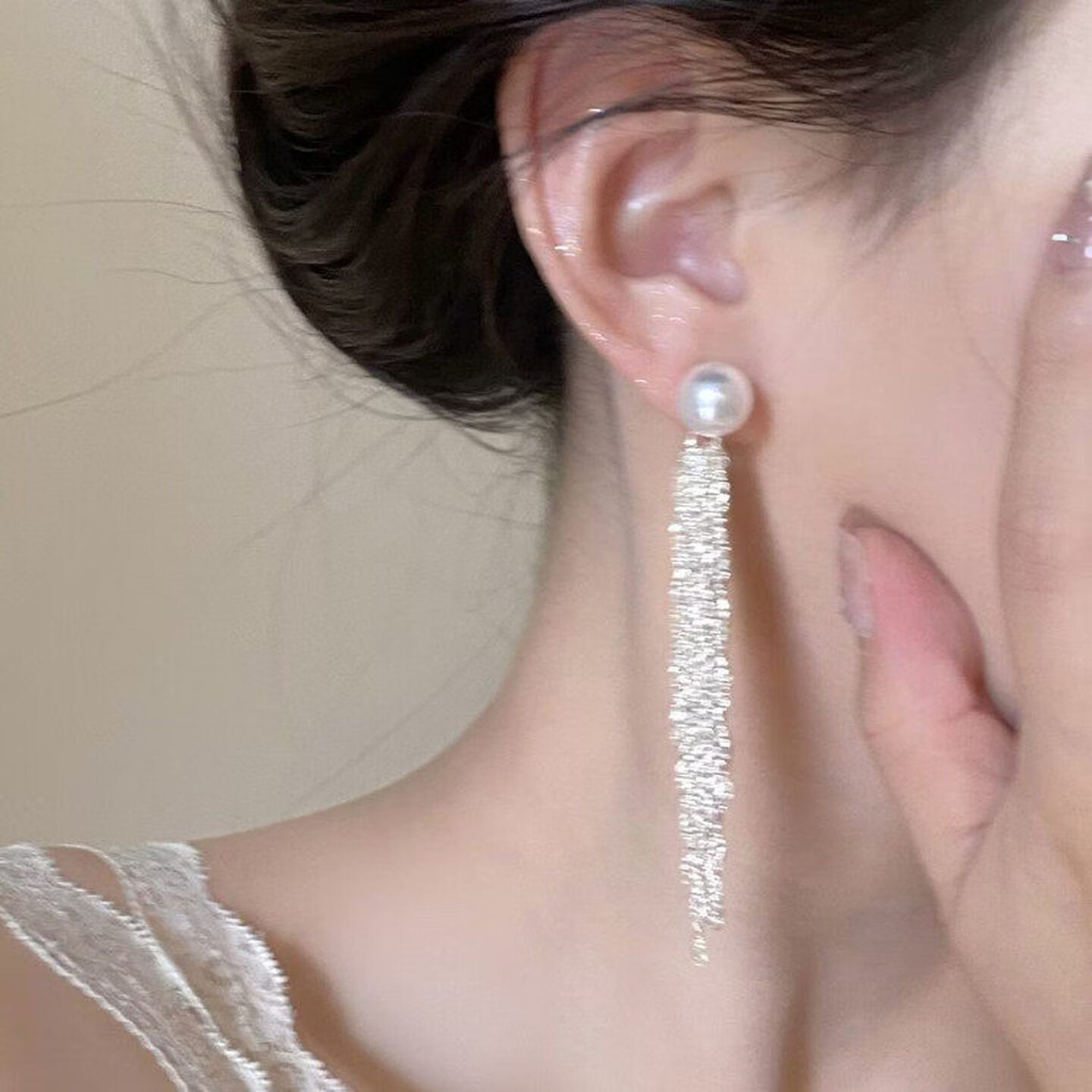 Snow Pearl Drop Earrings - Copper