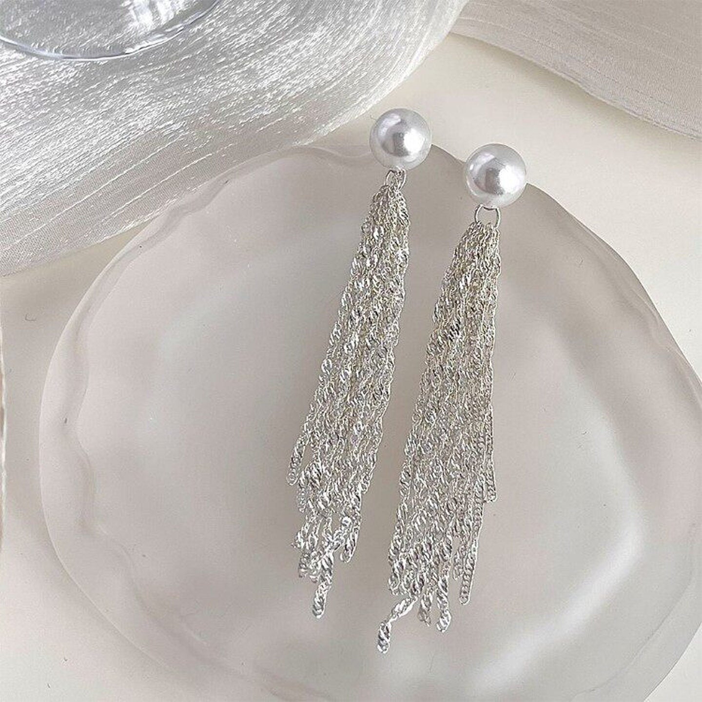 Snow Pearl Drop Earrings - Copper
