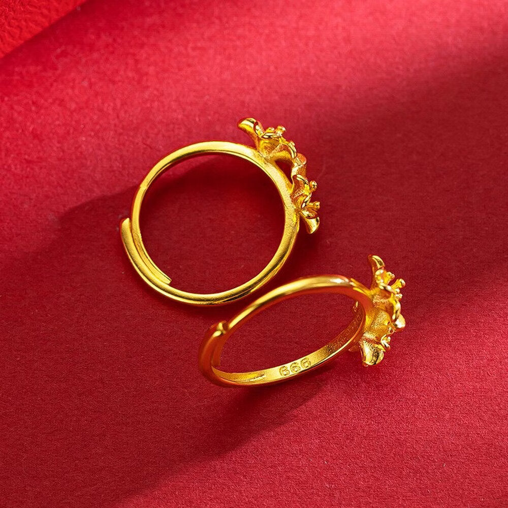 Double Flower Ring - Adjustable Gold - image 2