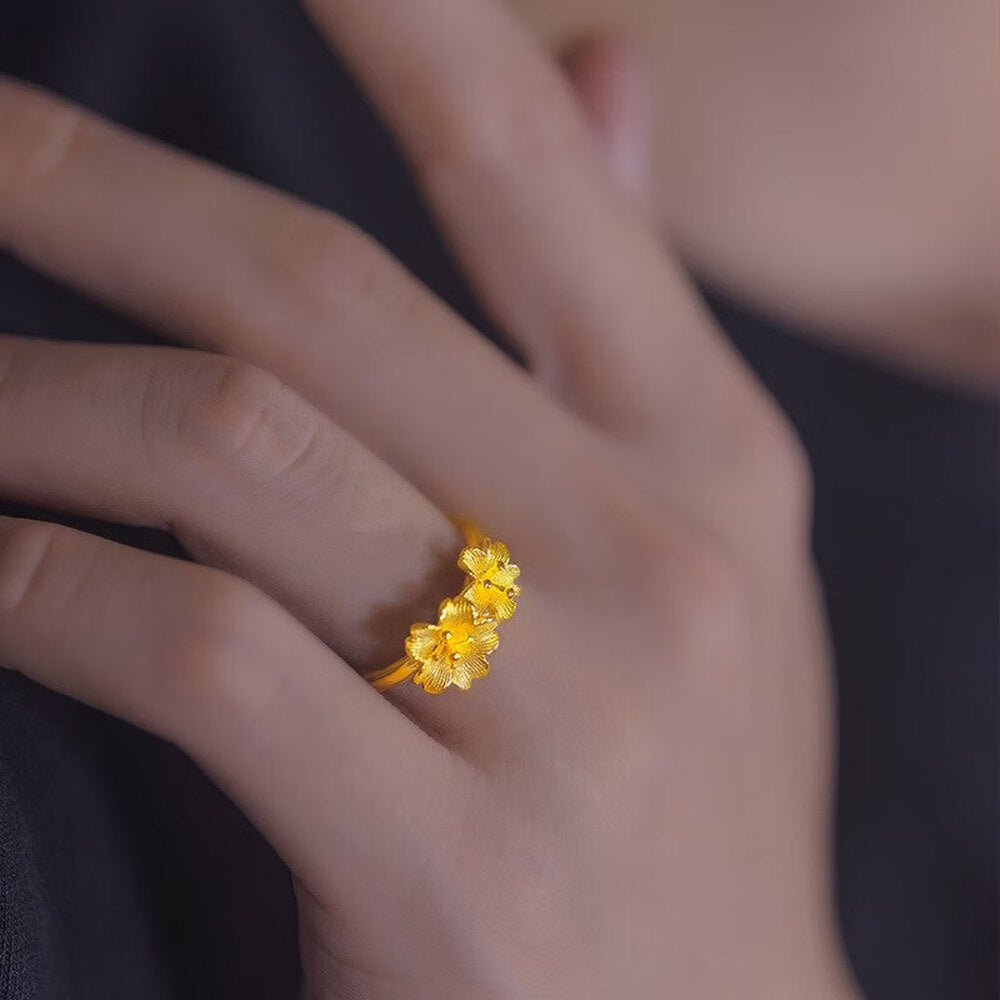 Double Flower Ring - Adjustable Gold - image 3