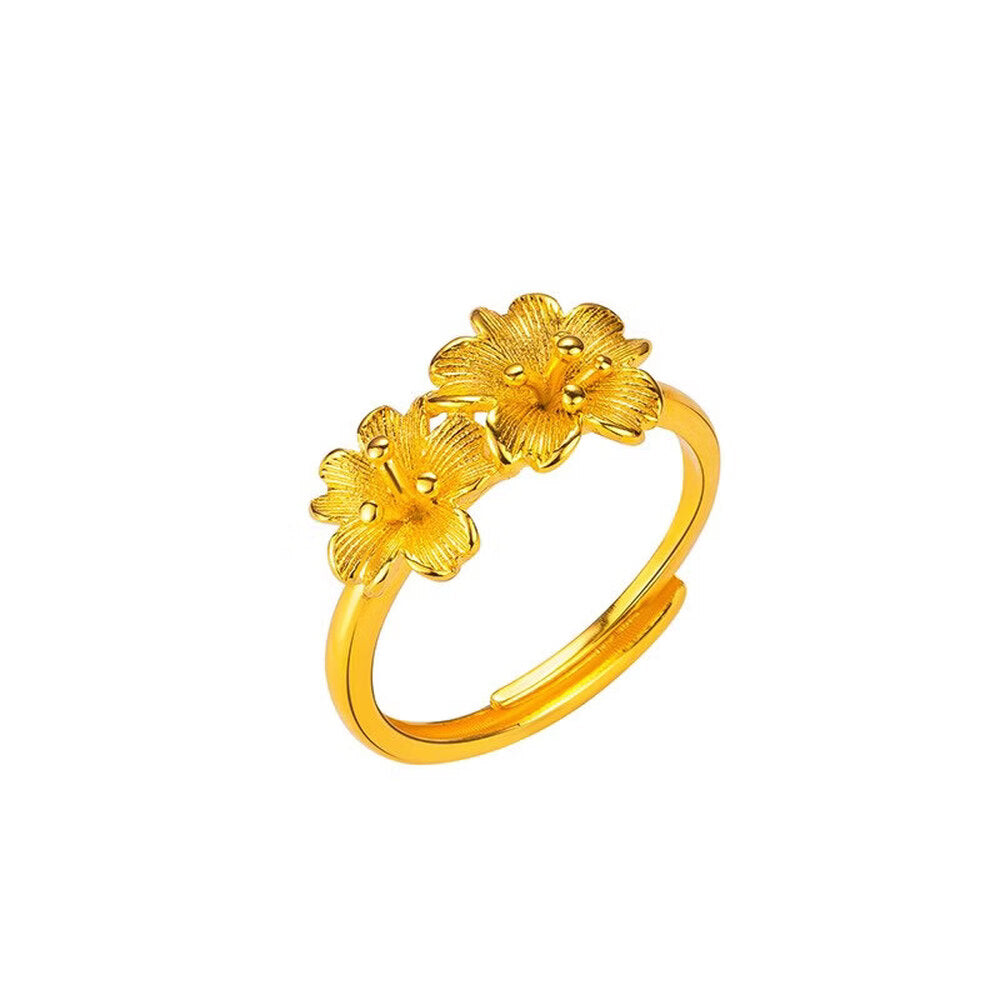 Double Flower Ring - Adjustable Gold