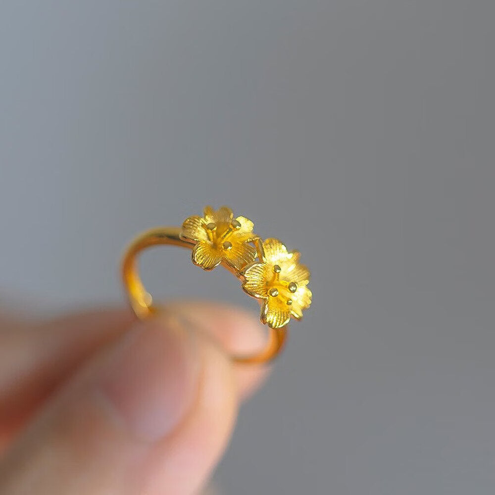 Double Flower Ring - Adjustable Gold - image 4