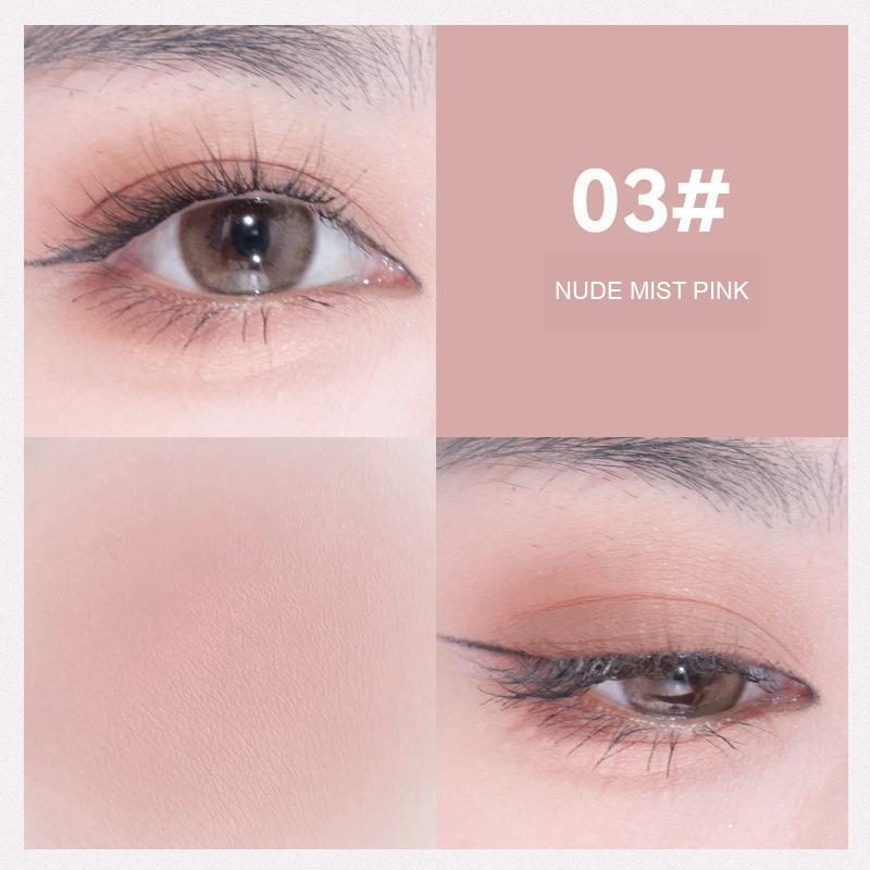 NOVO eye shadow shade 03 Nude Mist Pink with matte colour swatch and eye makeup detail