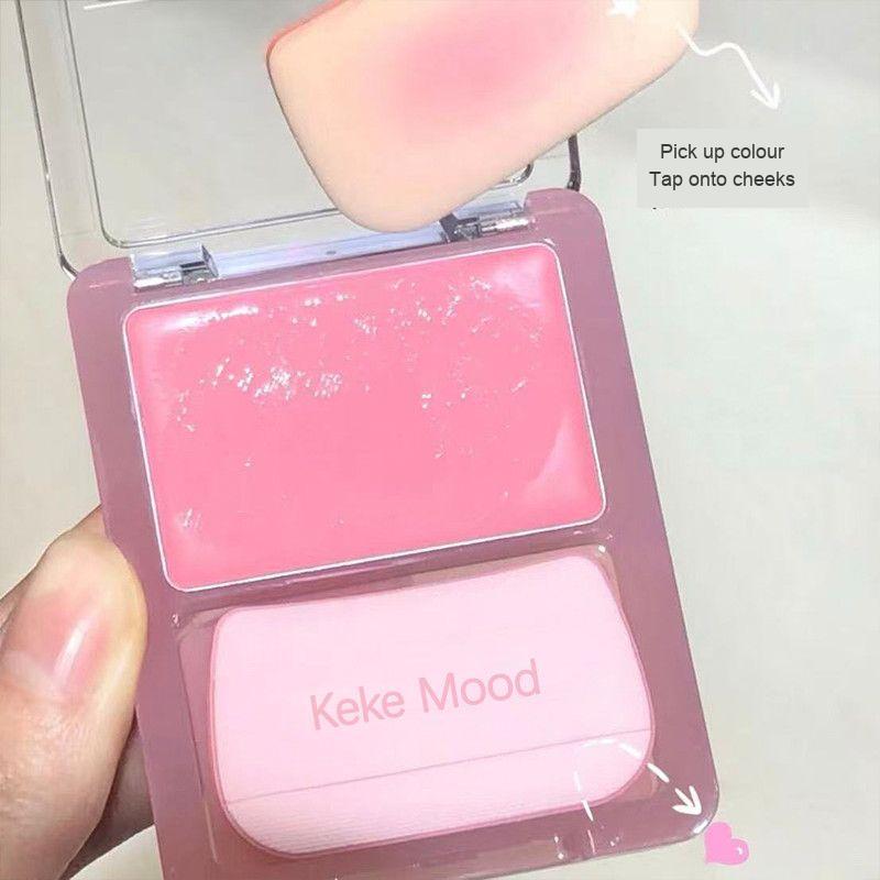 Keke Mood cream blush compact with puff applicator and English application caption