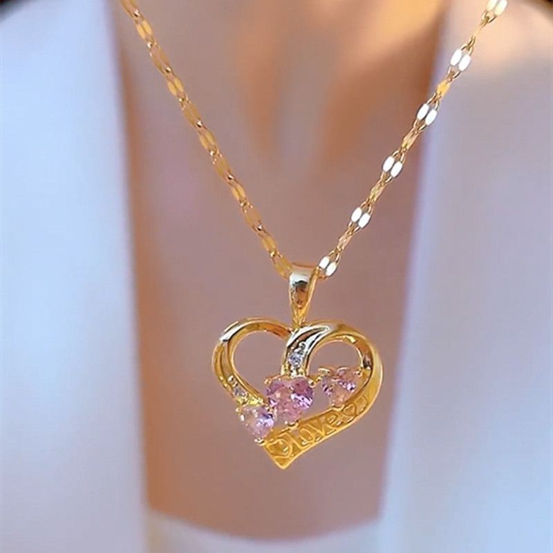 Pink Heart Crystal-Style Necklace — product view 7
