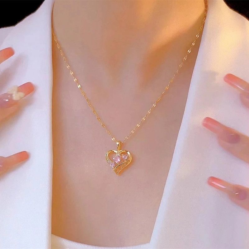 Pink Heart Crystal-Style Necklace — product view 10