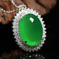 Green Chalcedony Pendant Necklace - Silver Tone