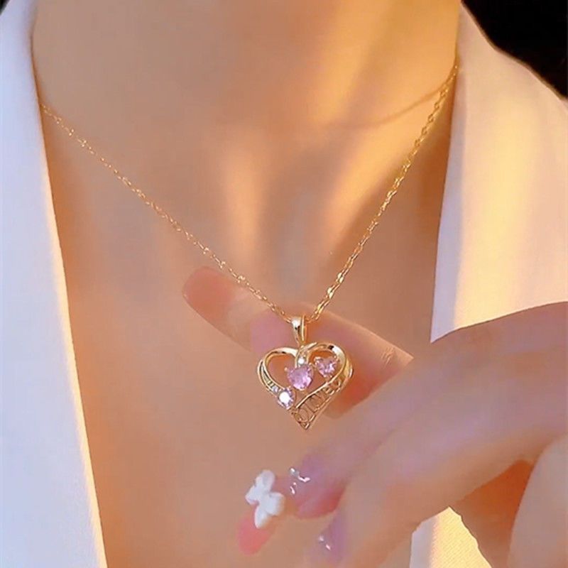 Pink Heart Crystal-Style Necklace