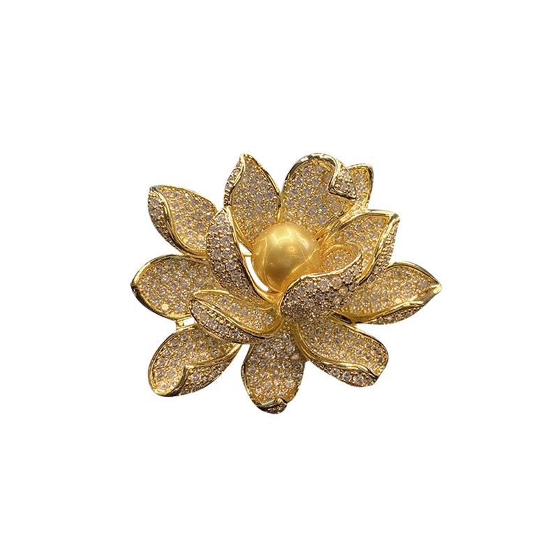 Gold-Tone Lotus Flower Brooch with Pearl-Style Centre — product view 5