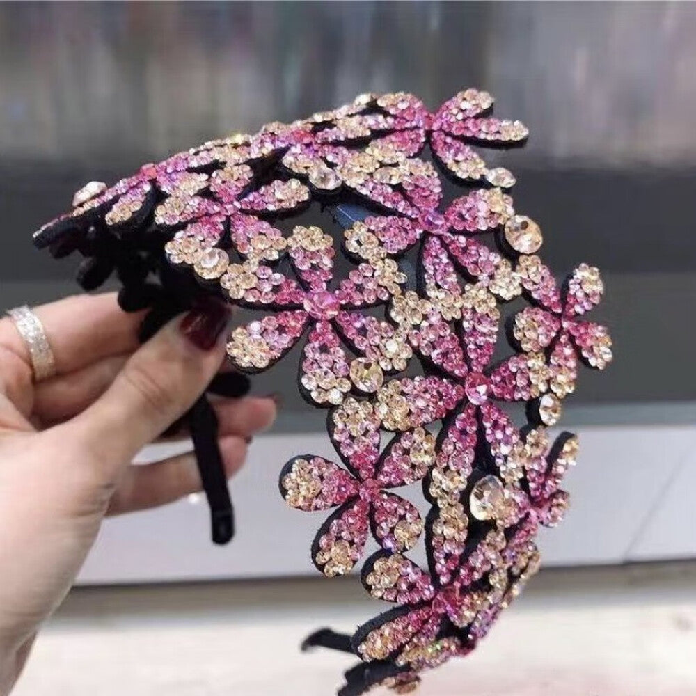 Wide Floral Rhinestone Headband - Purple - image 7