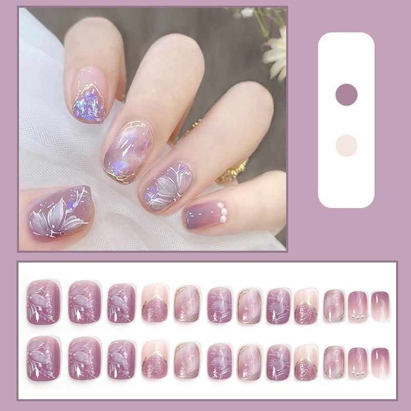 Purple Camellia Floral Press-On Nails – image 3