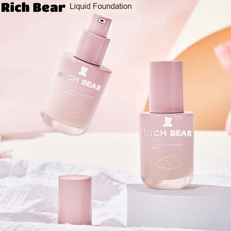 Rich Bear liquid foundation in pink pump-bottle packaging