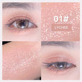 NOVO eye shadow shade 01 Lychee with shimmering colour swatches and eye makeup detail