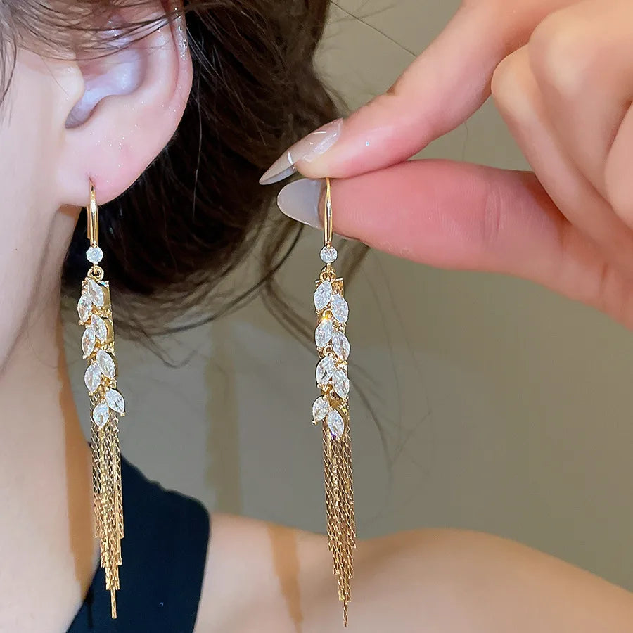 Gold-Tone Wheat Tassel Shimmer Earrings — product view 1