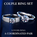 Coordinated couple ring set with clear faceted stone-style accents