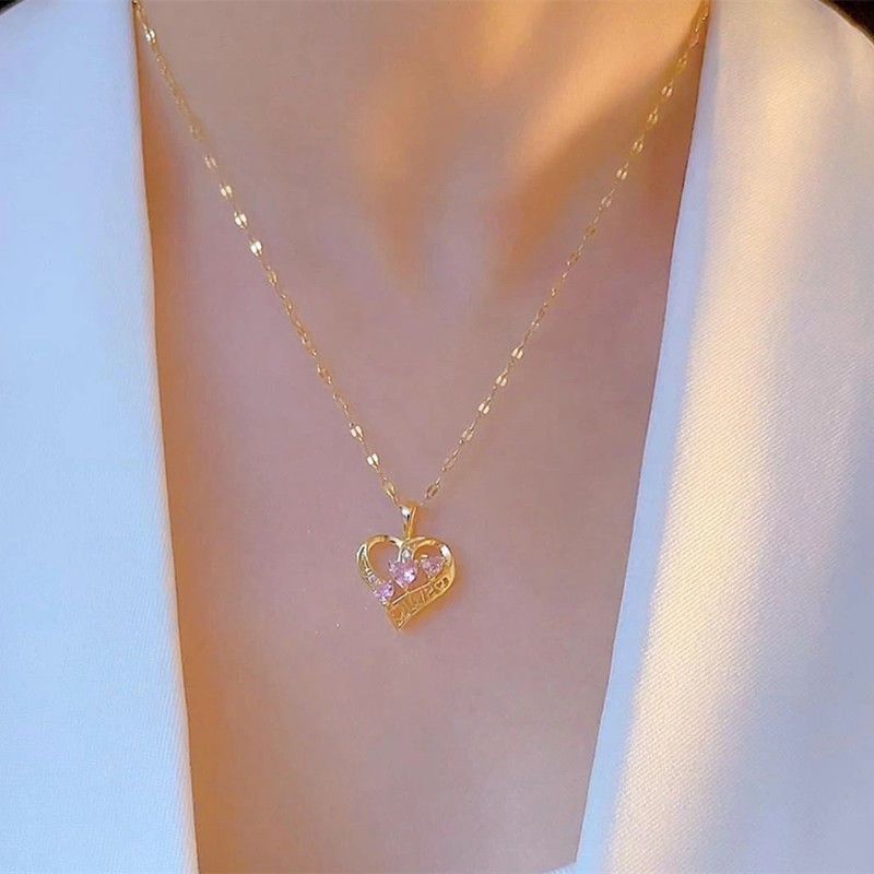 Pink Heart Crystal-Style Necklace — product view 3