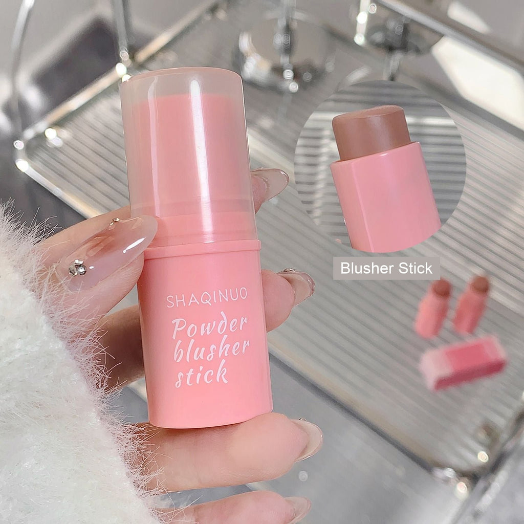 SHAQINUO Powder Blusher Stick in pink packaging, with a close-up of the blush tip