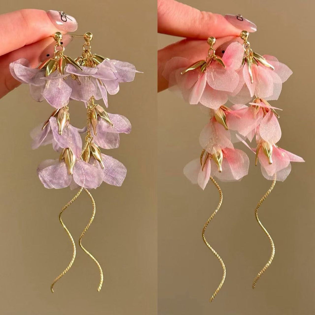 Pink and Purple Floral Drop Earring Set