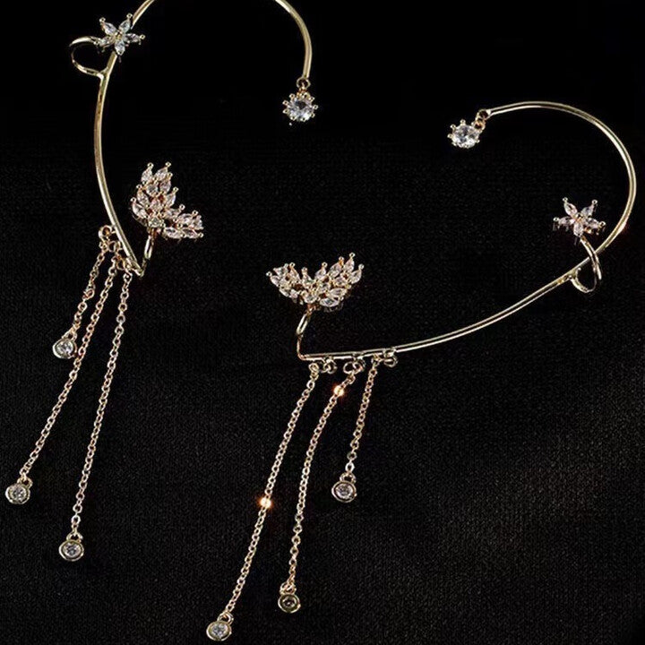 Star Flower Tassel Ear Cuff Pair in Gold Tone
