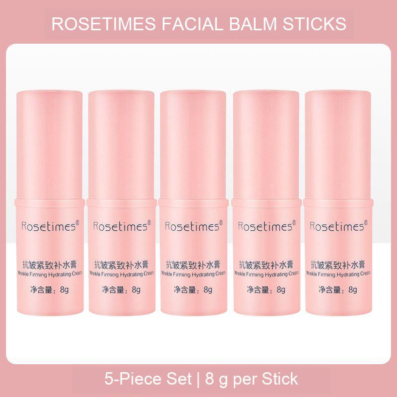 Rosetimes facial balm sticks in a set of five, 8 g per stick, with original pink packaging