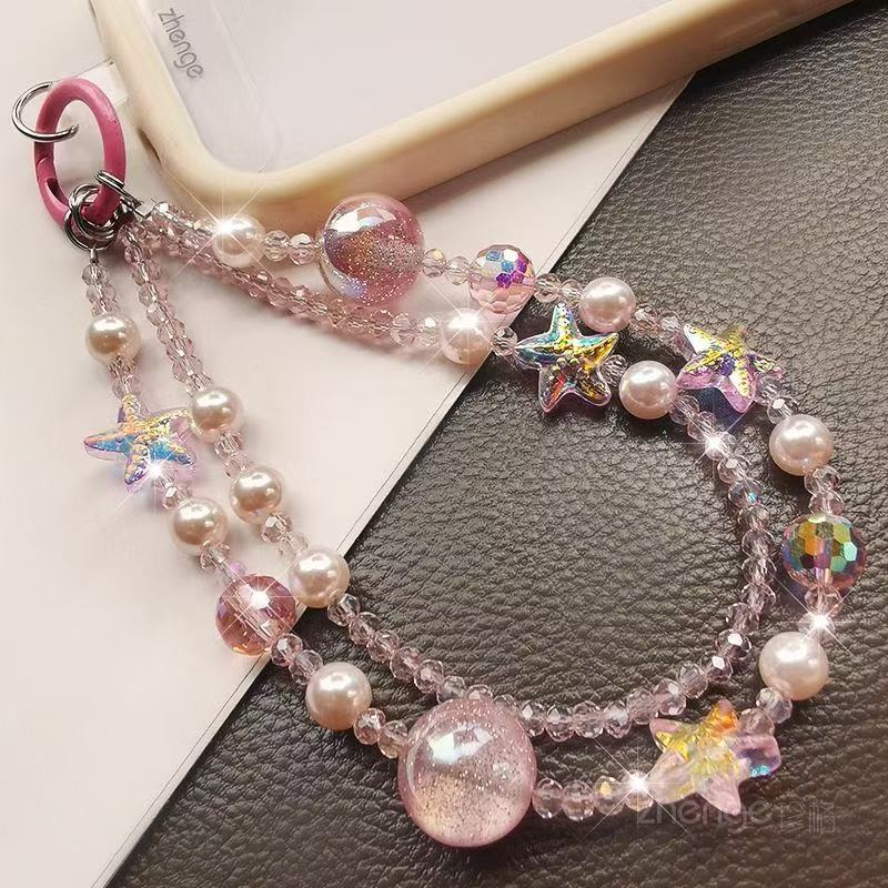 Pink Beaded Starfish Phone Strap — product view 3