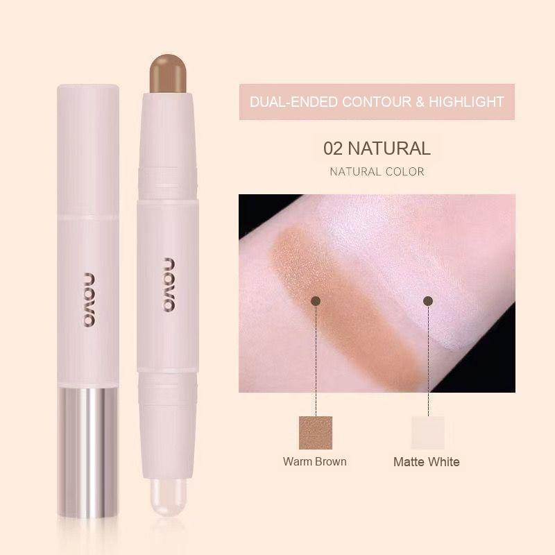 NOVO dual-ended contour and highlight stick shade 02 Natural, with warm brown and matte white swatches