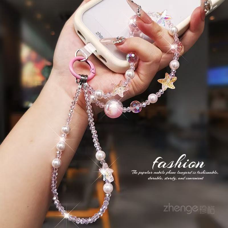 Pink Beaded Starfish Phone Strap — product view 1
