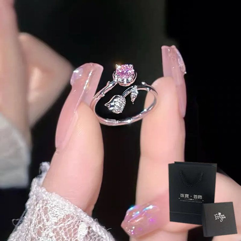 Pink Rose Ring Set