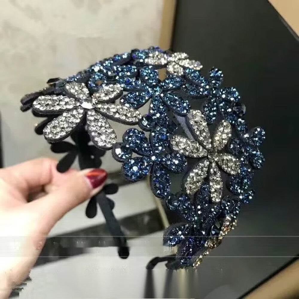 Wide Floral Rhinestone Headband - Purple - image 6