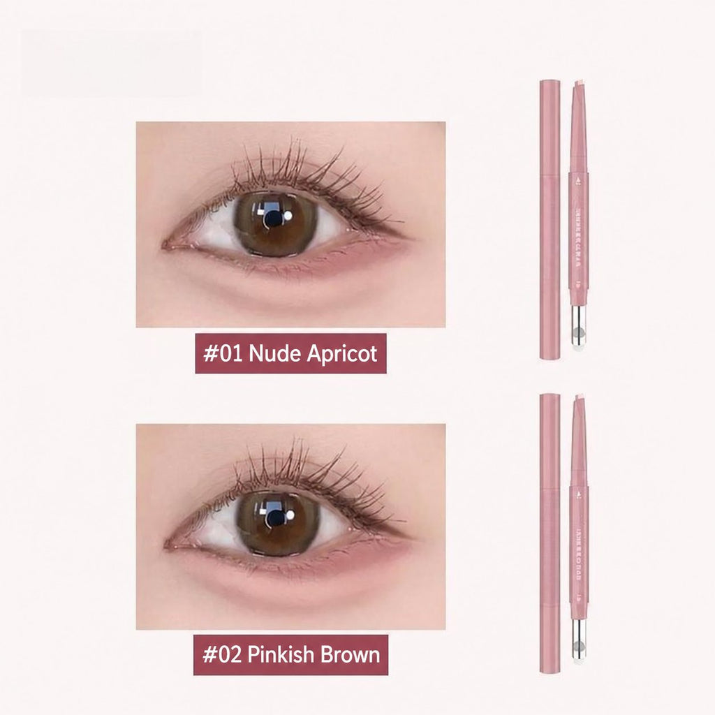 DEZONE dual-tone eye pencil — shade 01 Nude Apricot and shade 02 Pinkish Brown