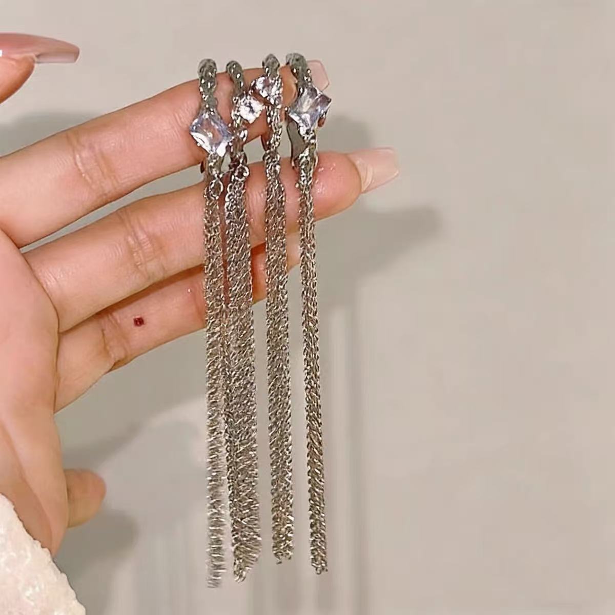 Tassel Long Clip-On Earrings — product view 1