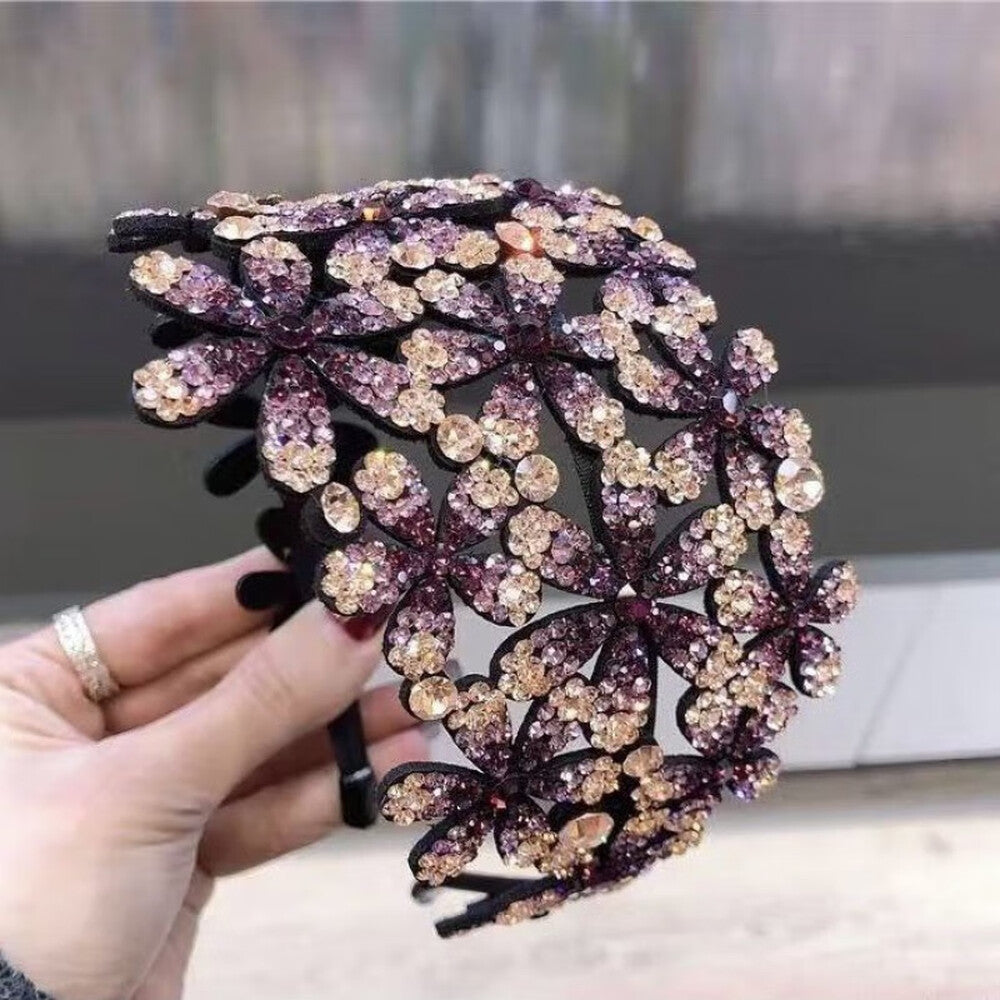 Wide Floral Rhinestone Headband - Purple - image 8