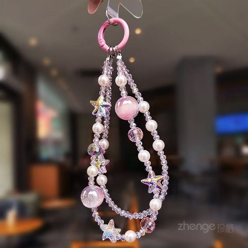 Pink Beaded Starfish Phone Strap — product view 4