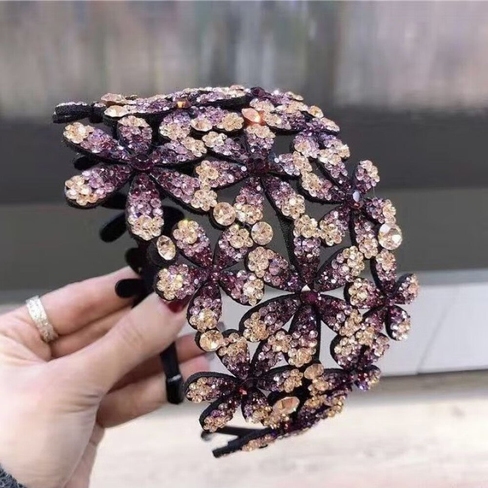 Wide Floral Rhinestone Headband - Purple - image 2