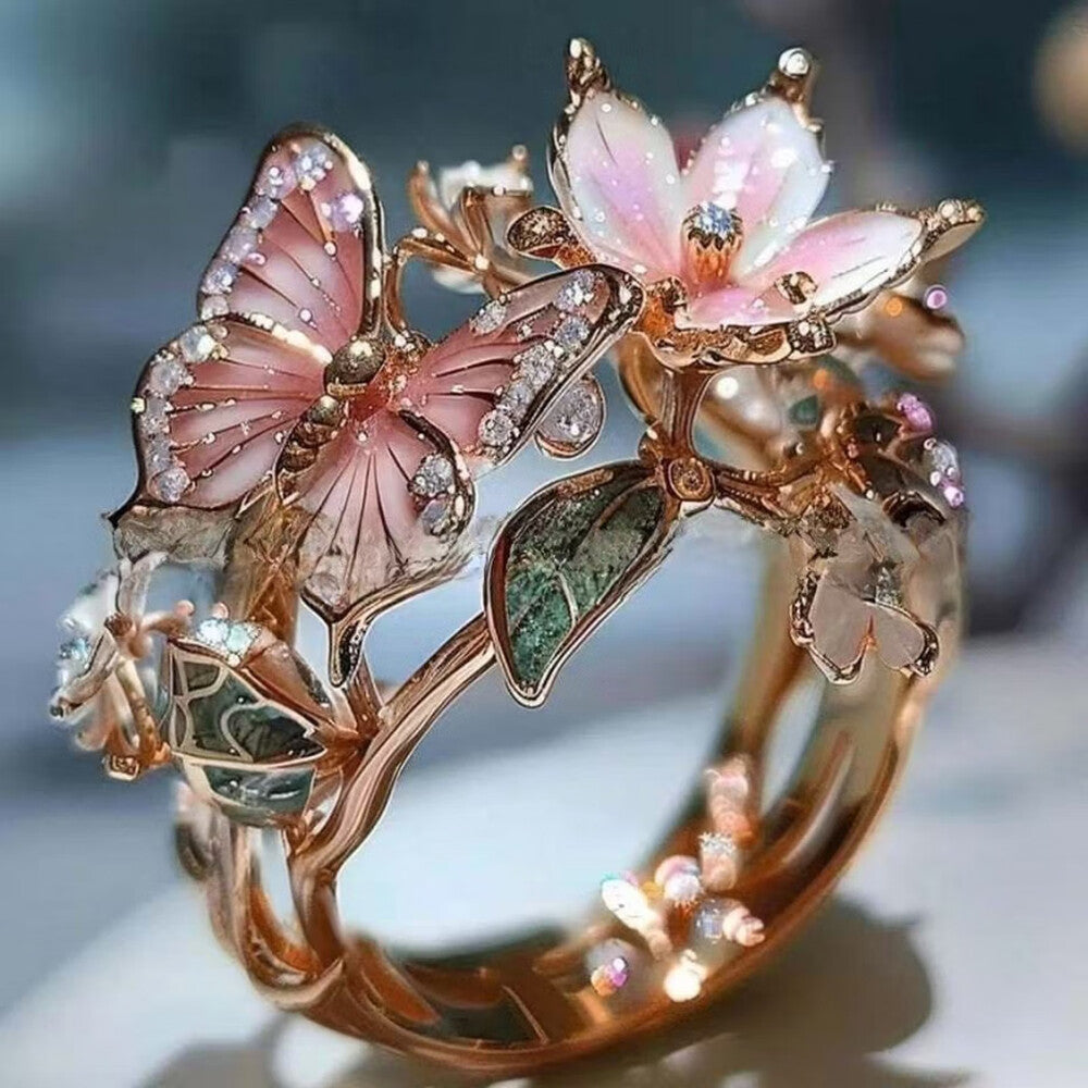 Butterfly Ring - Adjustable Rose Gold Tone
