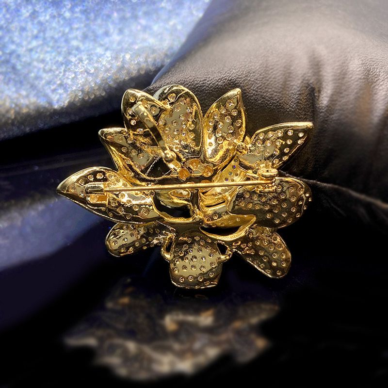 Gold-Tone Lotus Flower Brooch with Pearl-Style Centre — product view 4