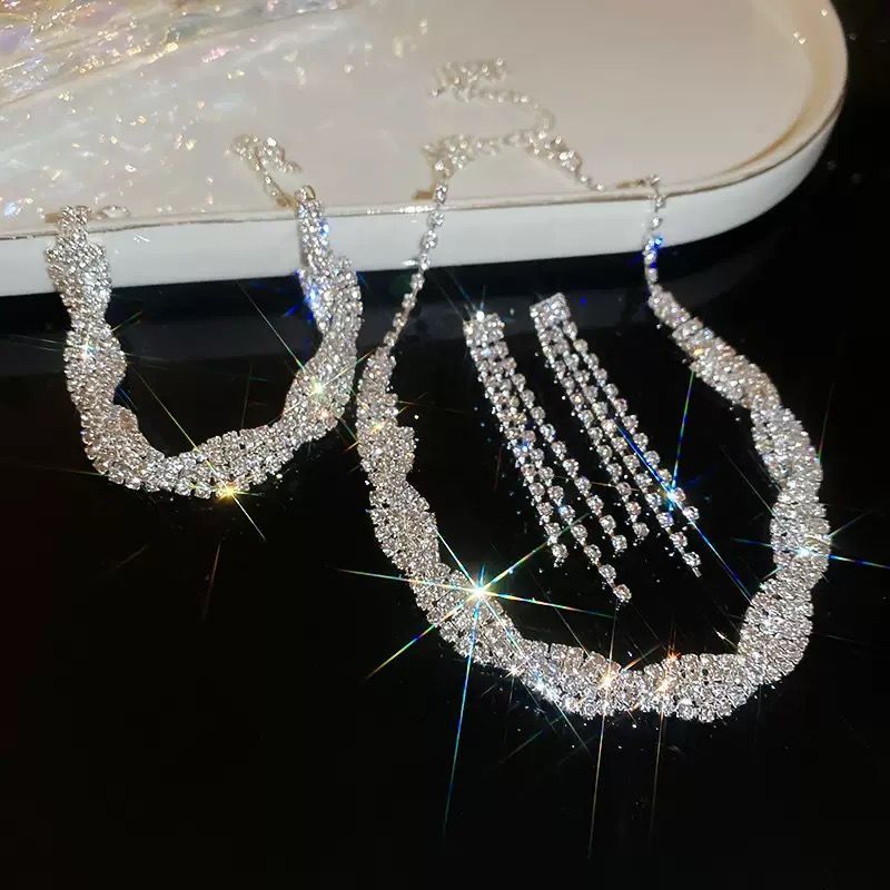 Silver-Tone Crystal-Style Set Earrings