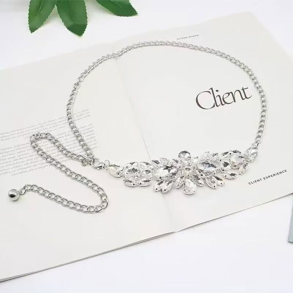 Rhinestone Waist Chain Belt - Silver Tone - image 6