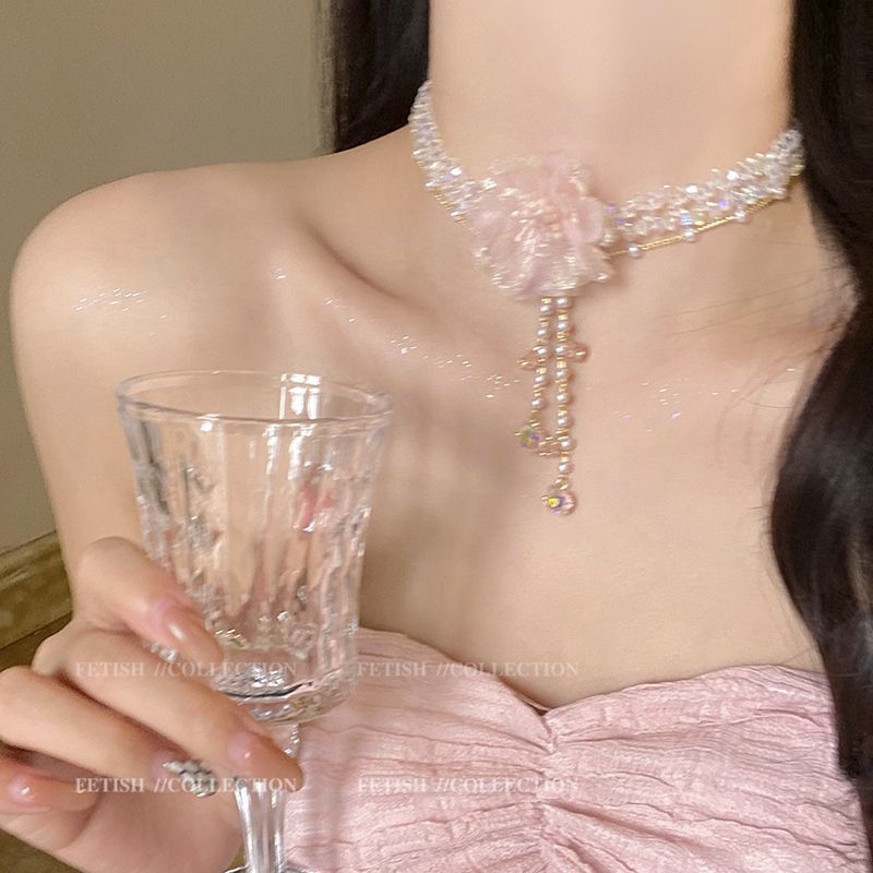 Pink Floral Necklace and Earring Set — product view 5
