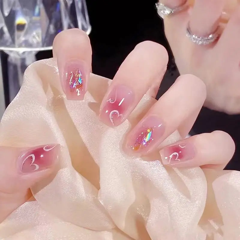 French Ballet Press-On Nails Pearl Rhinestone Ballerina Set
