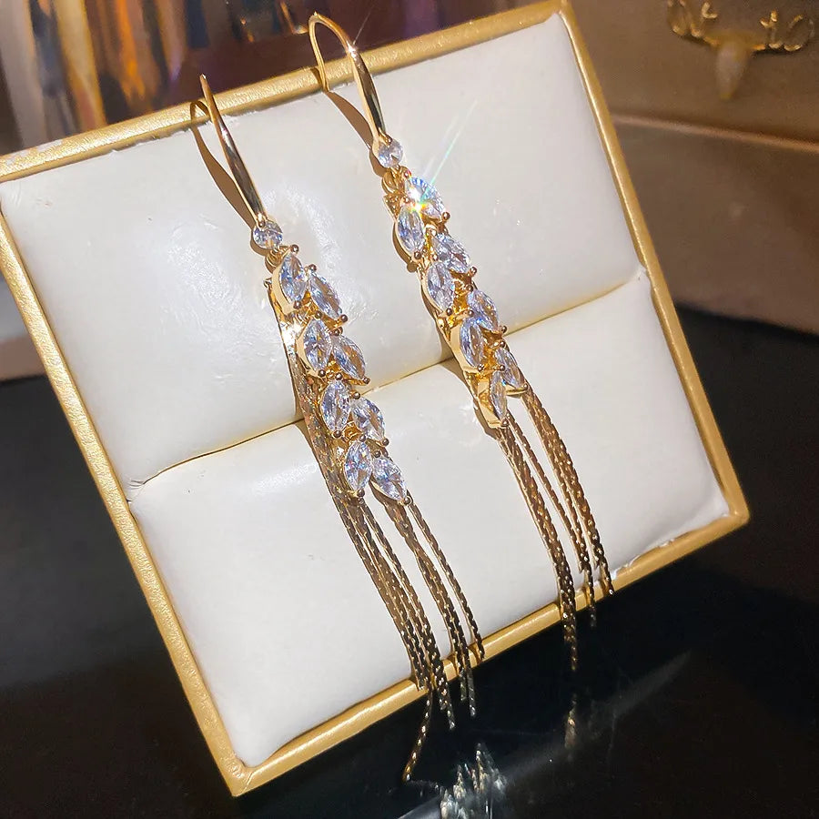 Gold-Tone Wheat Tassel Shimmer Earrings — product view 2