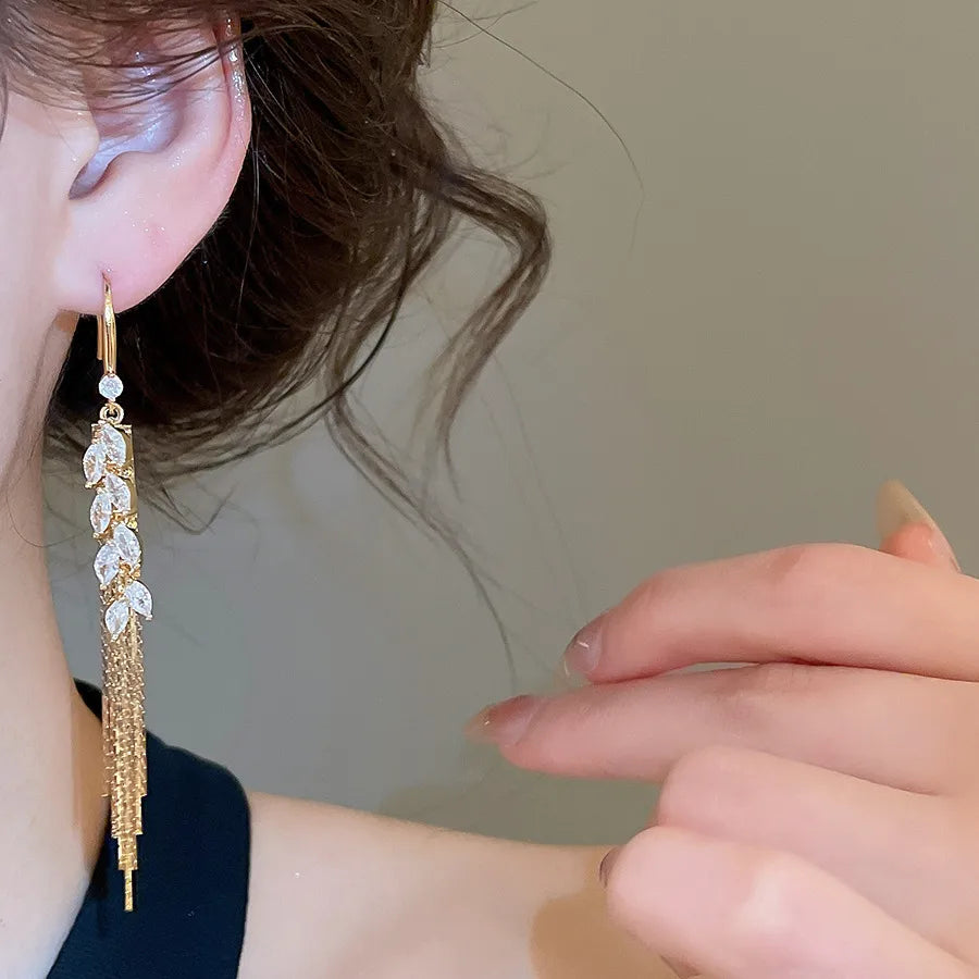 Gold-Tone Wheat Tassel Shimmer Earrings — product view 3