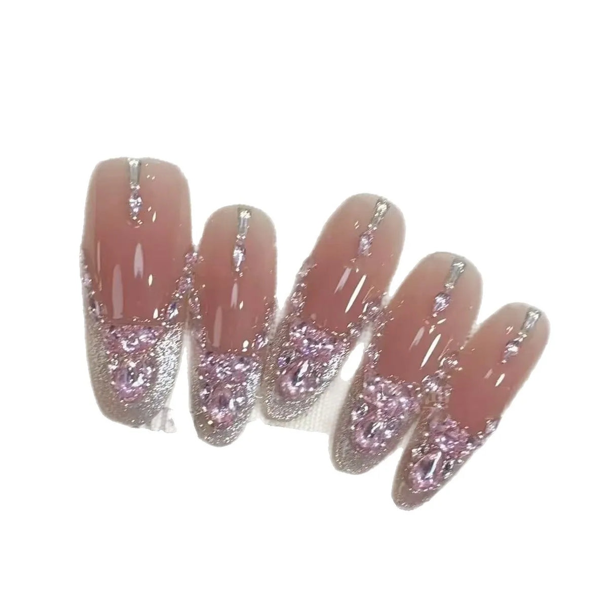 Long Shimmer Press-On Nails — glitter nail set view 3