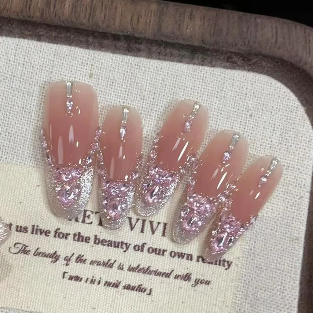 Long Shimmer Press-On Nails — glitter nail set view 4