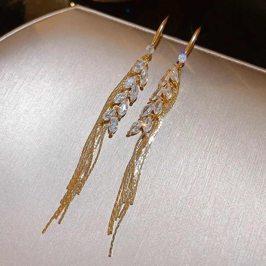 Gold-Tone Wheat Tassel Shimmer Earrings — product view 4
