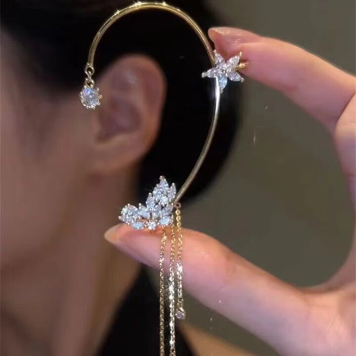 Star Flower Tassel Ear Cuff Pair in Gold Tone