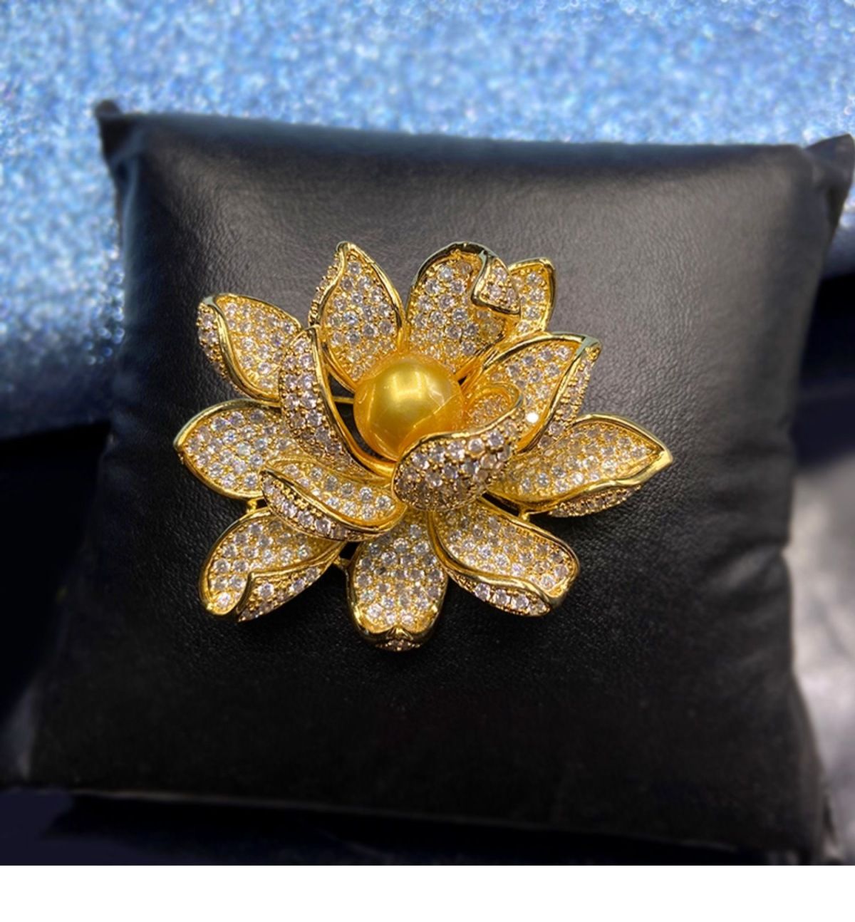 Gold-Tone Lotus Flower Brooch with Pearl-Style Centre — product view 6