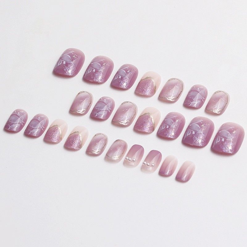 Purple Camellia Floral Press-On Nails – image 2