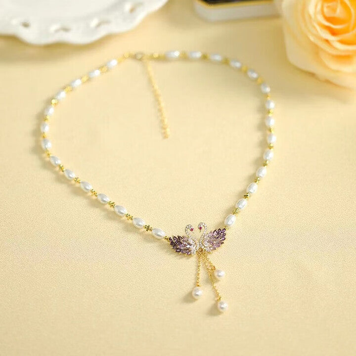 Swan Pendant Necklace in Purple