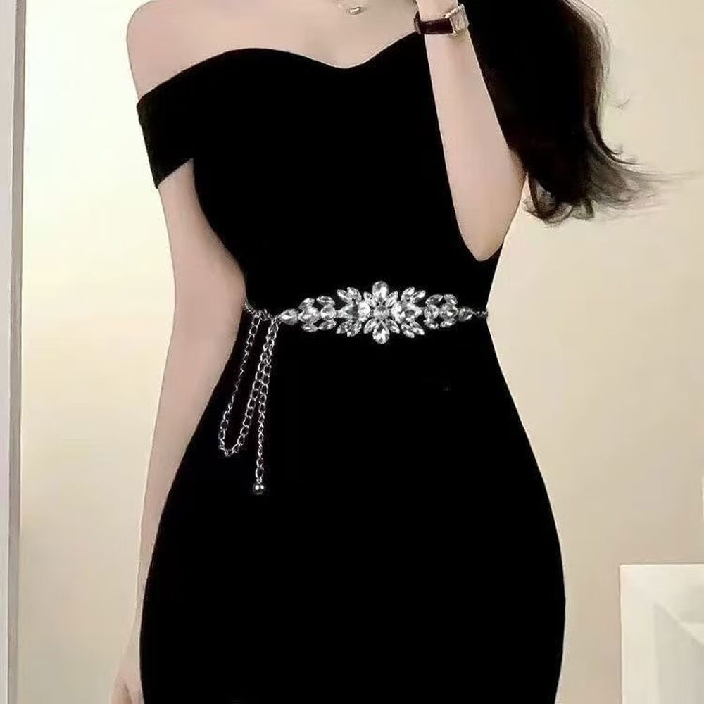 Rhinestone Waist Chain Belt - Silver Tone - image 2